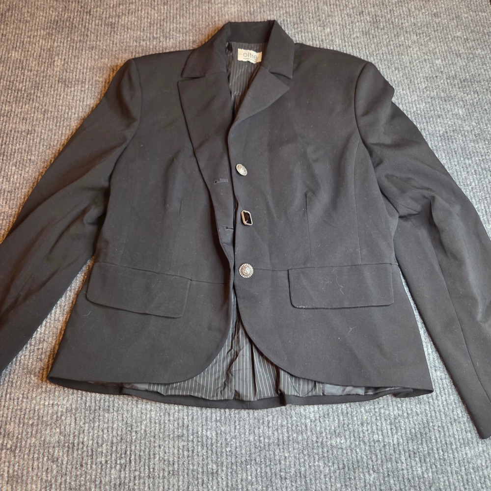 Oltre Black Tailored Blazer Made in Italy Pinstripe Lining Size 14‎ Womens